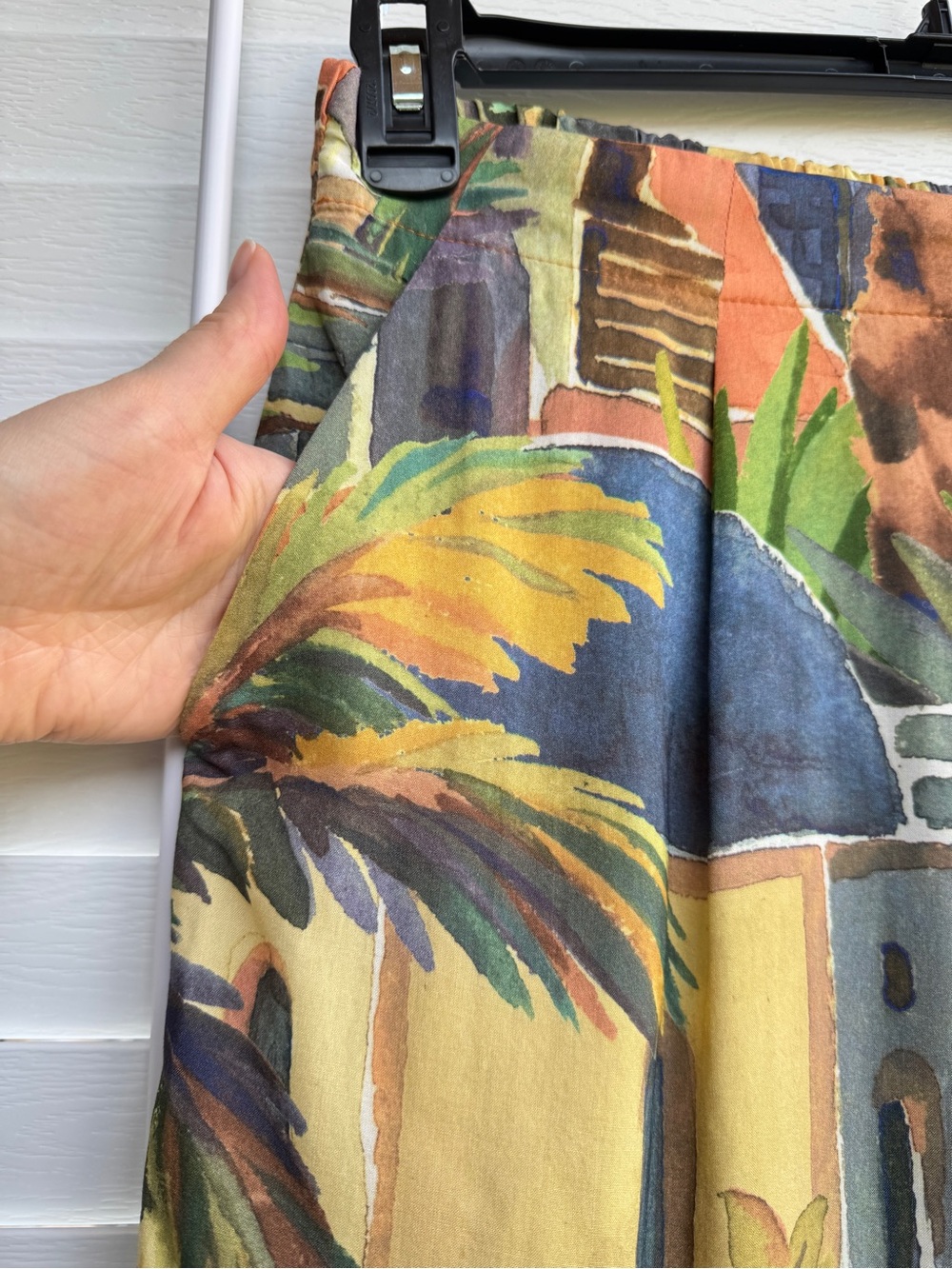 Oysho Tropical Print Wide Leg Palazzo Pants Size L Elastic Back Viscose Resort - Picture 3 of 12